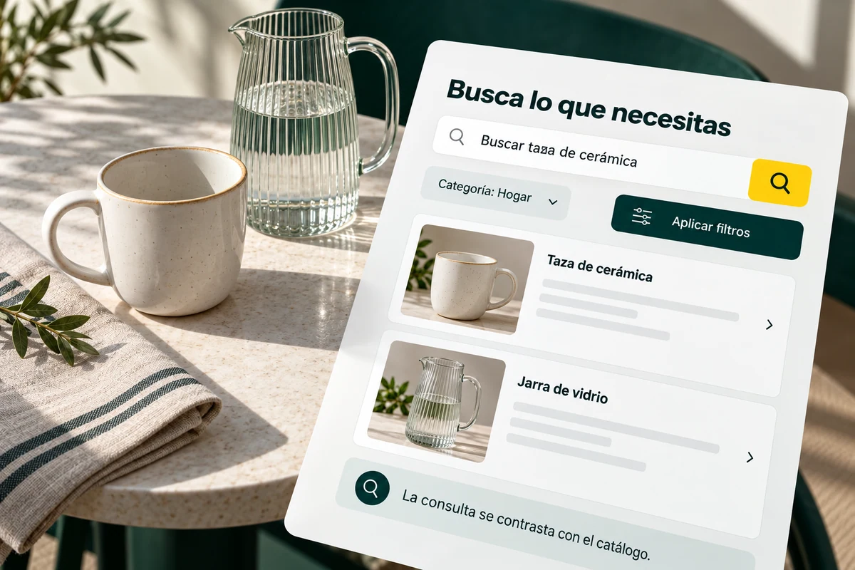 Ilustración conceptual de UBÍKALO: Buscar productos con datos del catálogo.