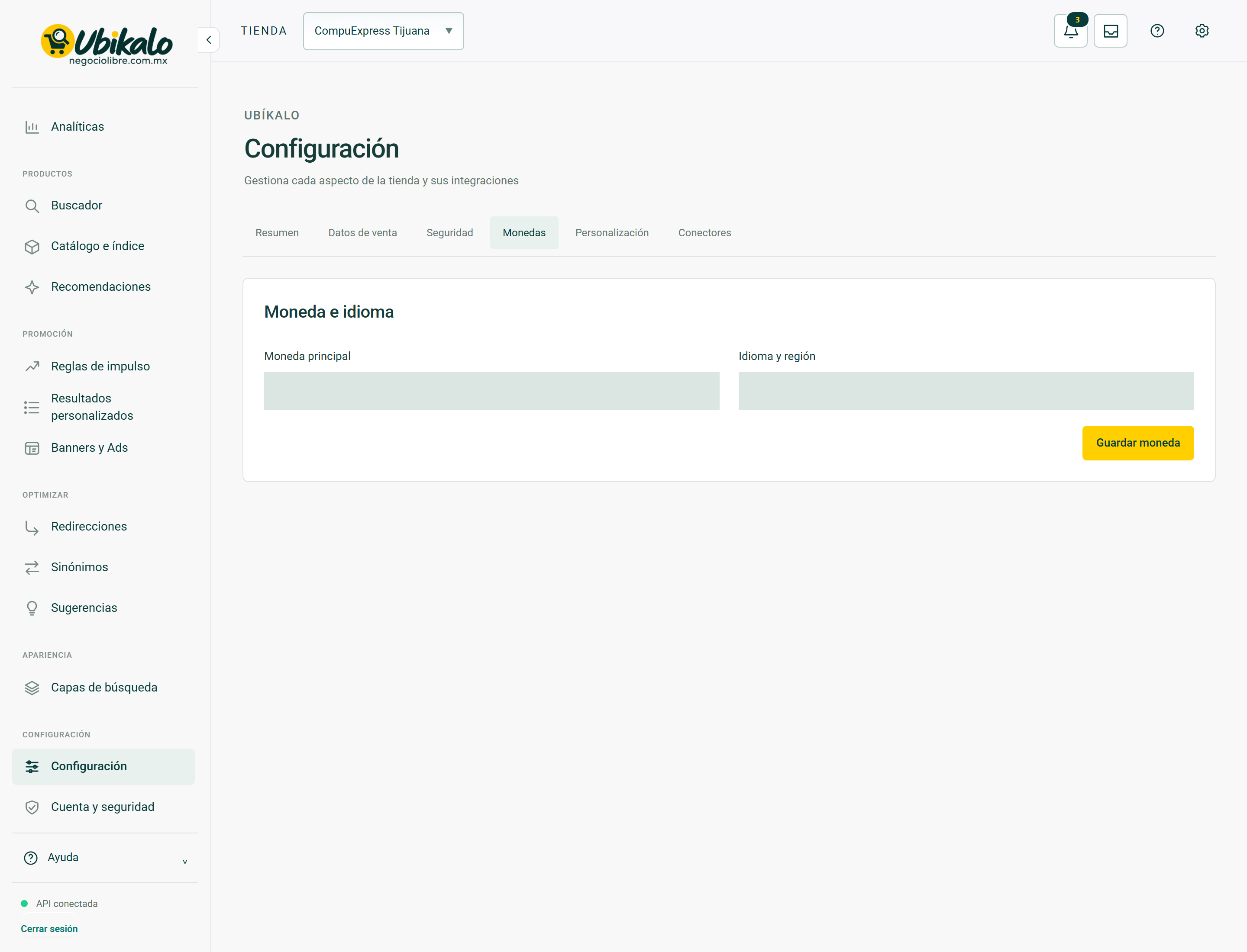 Actual panel screen: Settings · Currencies. Hidden private fields.