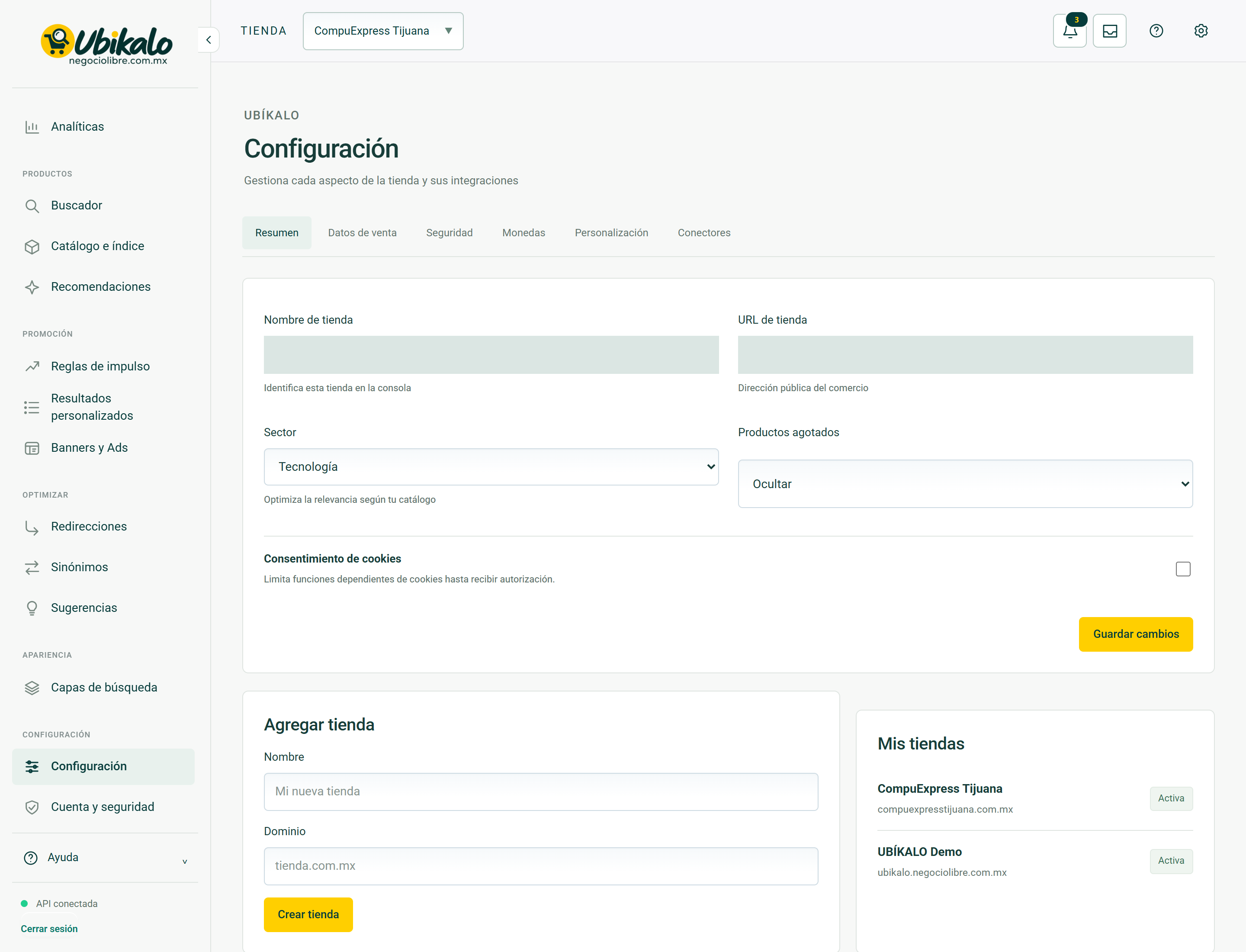 Actual panel screen: Configuration · Summary. Hidden private fields.
