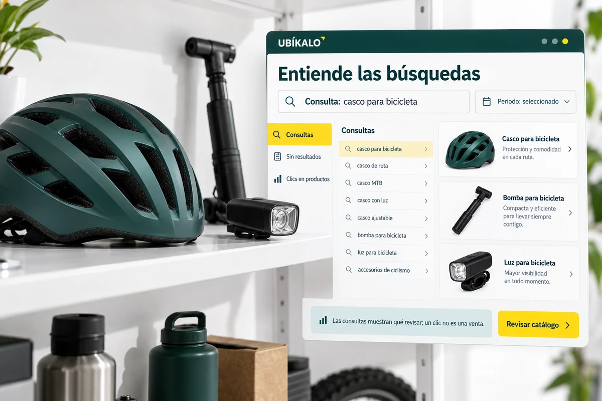 Illustration by UBÍKALO: Understand searches. Consultation: bicycle helmet. Settings view to Hear how they search before deciding what to change.