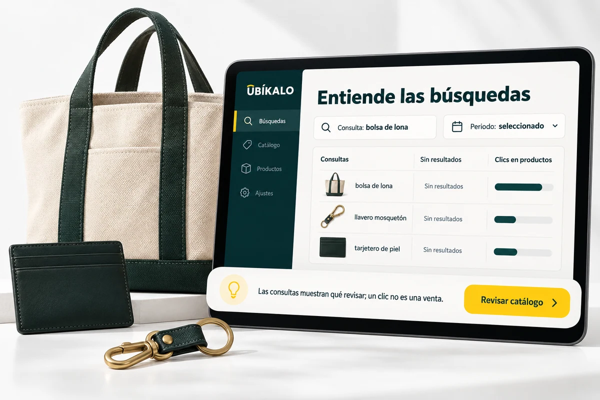 Illustration by UBÍKALO: Understand searches. Query: canvas bag. Review view to Hear how they search before deciding what to change.