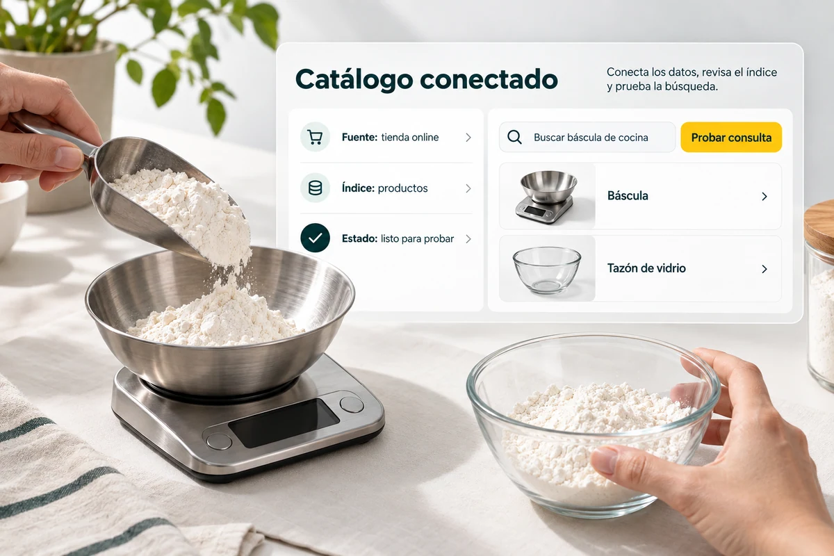 Ilustración de UBÍKALO: Catálogo conectado. Buscar báscula de cocina. Vista general para De Doofinder a UBÍKALO: cambia con un plan verificable.