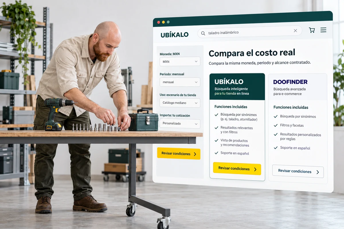 Illustration by UBÍKALO: Compare the actual cost. Overview for Is UBÍKALO cheaper than Doofinder? Compare the cost.